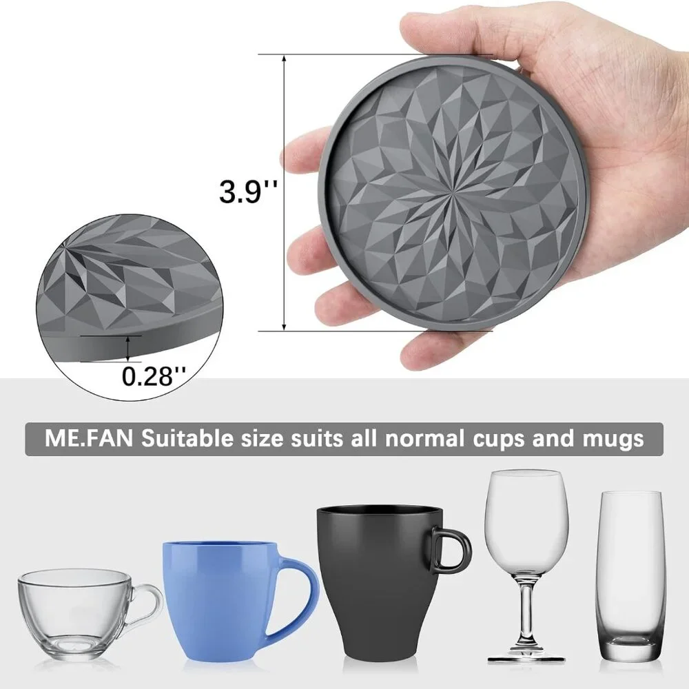 New Silicone Coasters with Holder,[6 Pack] Drinking Coasters - Cup Mat for Hot